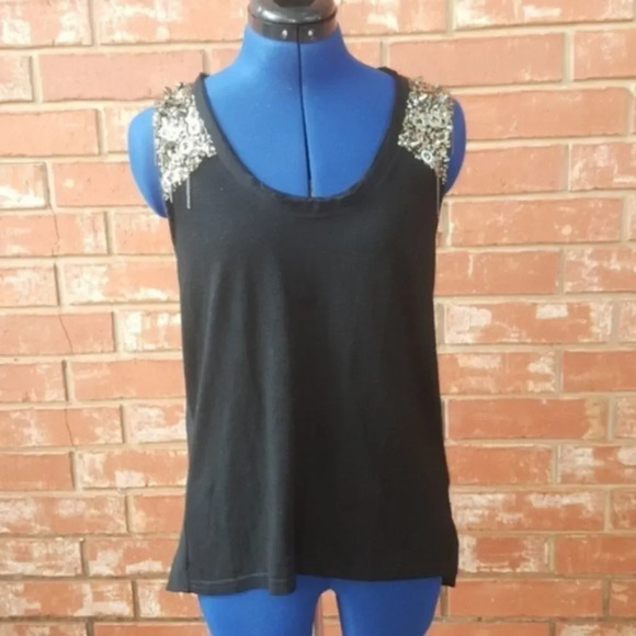 MISS ME | Black Sequins Spike Chain Tank Top - Picture 1 of 4